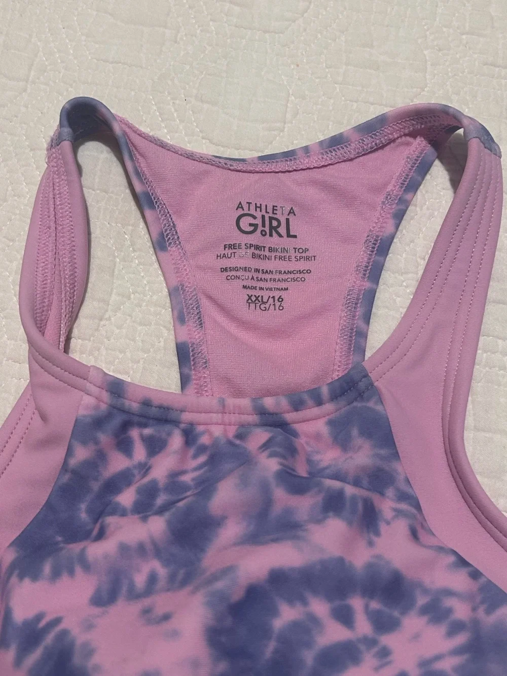 Athleta Girls Free Spirit Pink and Blue Tie-Dye Swim Bikini Set Size XXL (16)